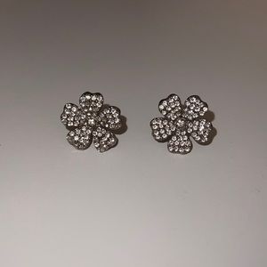 silver diamond flower earrings